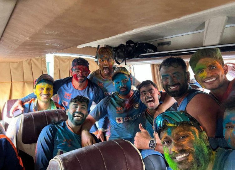 Watch: In Ahmedabad, Rohit Sharma, Virat Kohli, and Shubman Gill celebrate Holi ahead of the fourth Test.