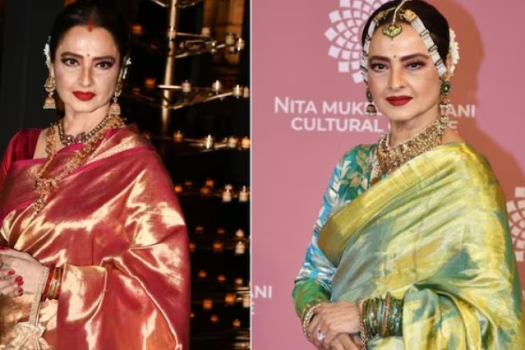Rekha, who attended the Dior show and the NMACC gala in regal sarees, exemplifies timeless fashion.