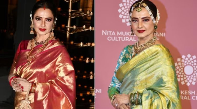 Rekha, who attended the Dior show and the NMACC gala in regal sarees, exemplifies timeless fashion.