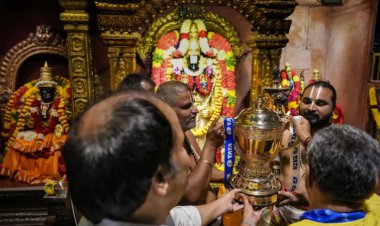 The IPL 2023 trophy arrives in Chennai, where CSK prays fervently at the city temple.