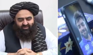 Watch: A jubilant Taliban minister uses a video chat to congratulate Captain Rashid Khan.