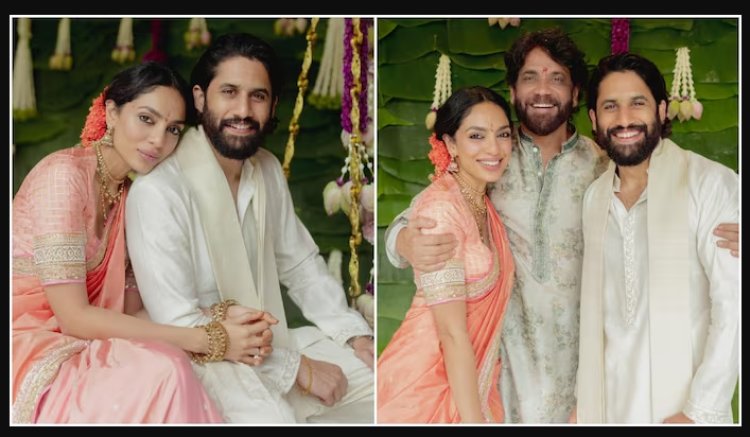 Naga Chaitanya and Sobhita Dhulipala get engaged, and Nagarjuna shares photos.