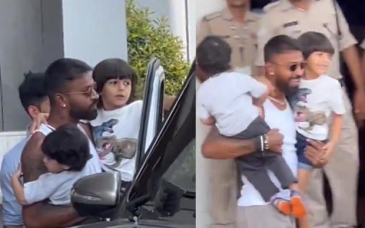 Hardik Pandya reacted violently to Natasha Stankovic, shouting while holding his son in his lap, with police standing behind him.