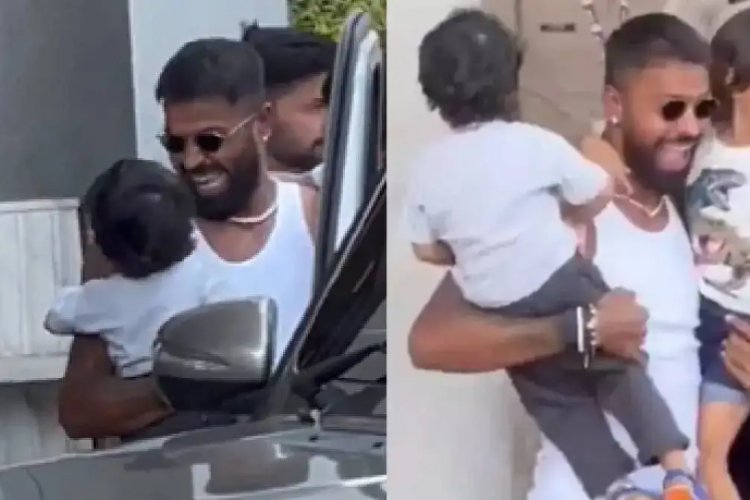 Hardik Pandya reacted violently to Natasha Stankovic, shouting while holding his son in his lap, with police standing behind him.
