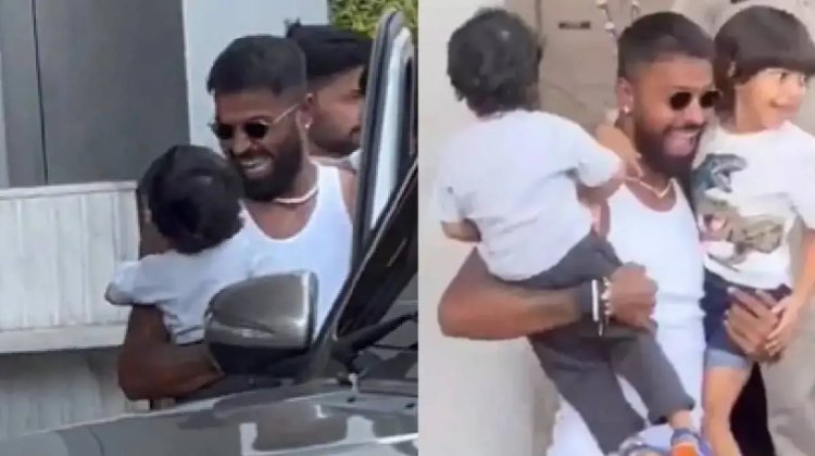 Hardik Pandya reacted violently to Natasha Stankovic, shouting while holding his son in his lap, with police standing behind him.